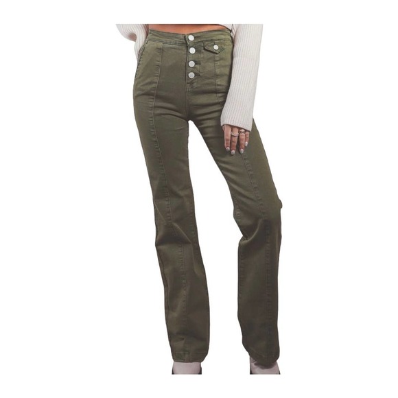 BLANK NYC The Delancey Denim Wide Leg Pants Going Green Size 31 70s Bohemian - Picture 6 of 9